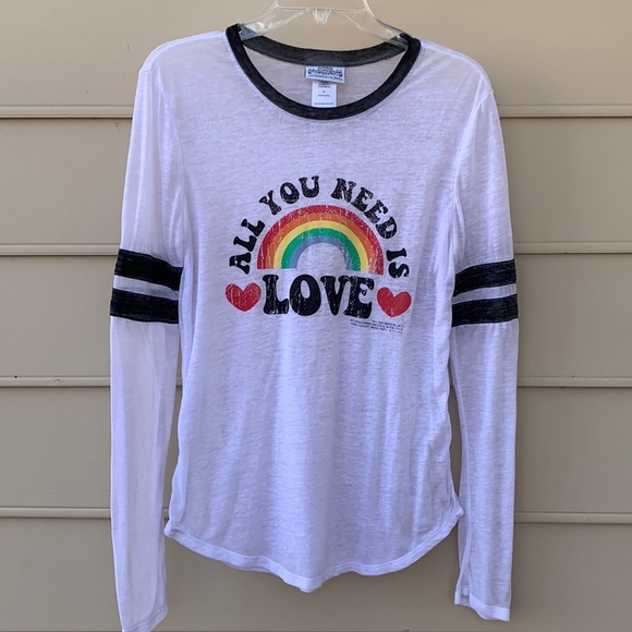 All You Need Is Love (Lennon/McCartney) Sheer White, Rainbow, Long Sleeve Tee, M - Picture 1 of 5